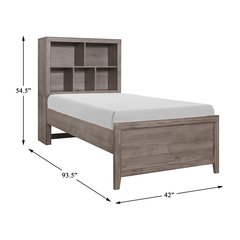 Lexicon Woodrow Asian Hardwood 3pc Set Twin Wall Bed (TB+2 PNS) in Brownish Gray