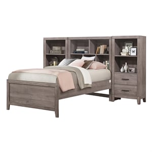 Lexicon Woodrow Asian Hardwood 3pc Set Twin Wall Bed (TB+2 PNS) in Brownish Gray