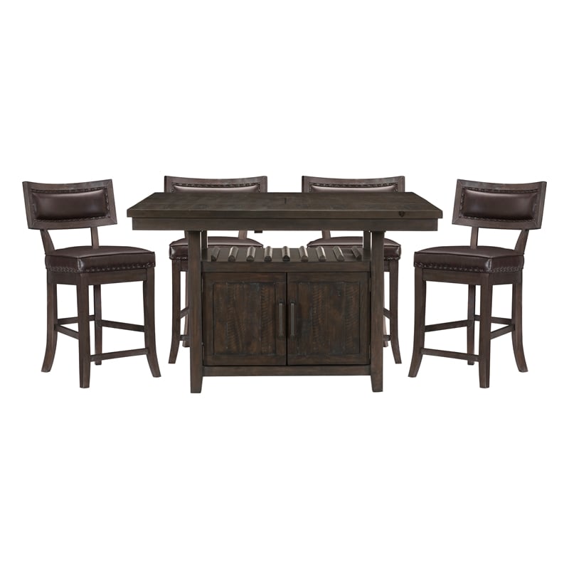 Lexicon Oxton Asian Hardwood 5pcs Cntr H. Dining Set in Distressed Dark Cherry