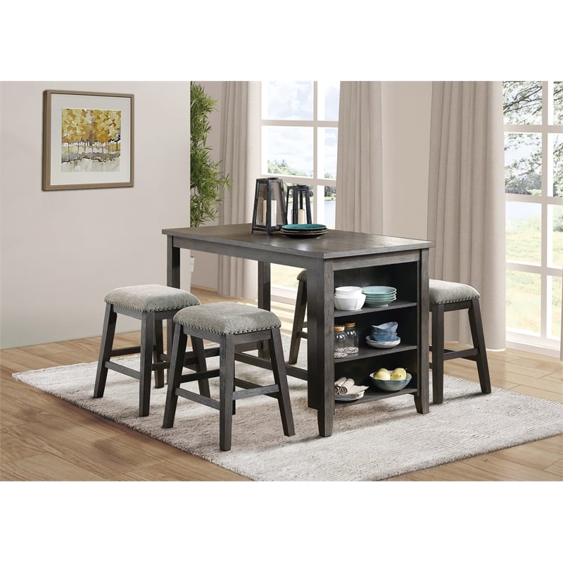 Lexicon Timbre Asian Hardwood 5pcs Cntr Height Dining Set in Wire-Brushed Gray