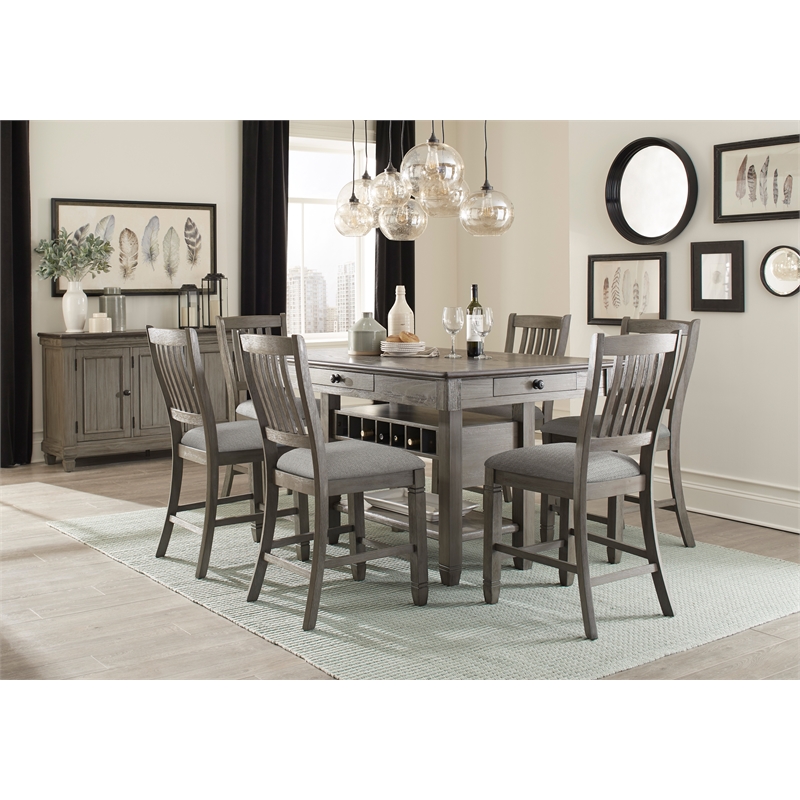 Lexicon Granby Pine 5-Piece Cntr Height Dining Set in Coffee and Antique Gray