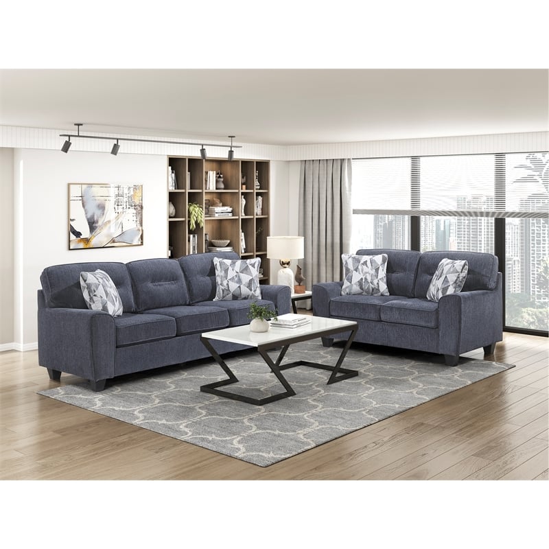 Lexicon Bennett Chenille 2pc Set-Sofa & Loveseat in Blue