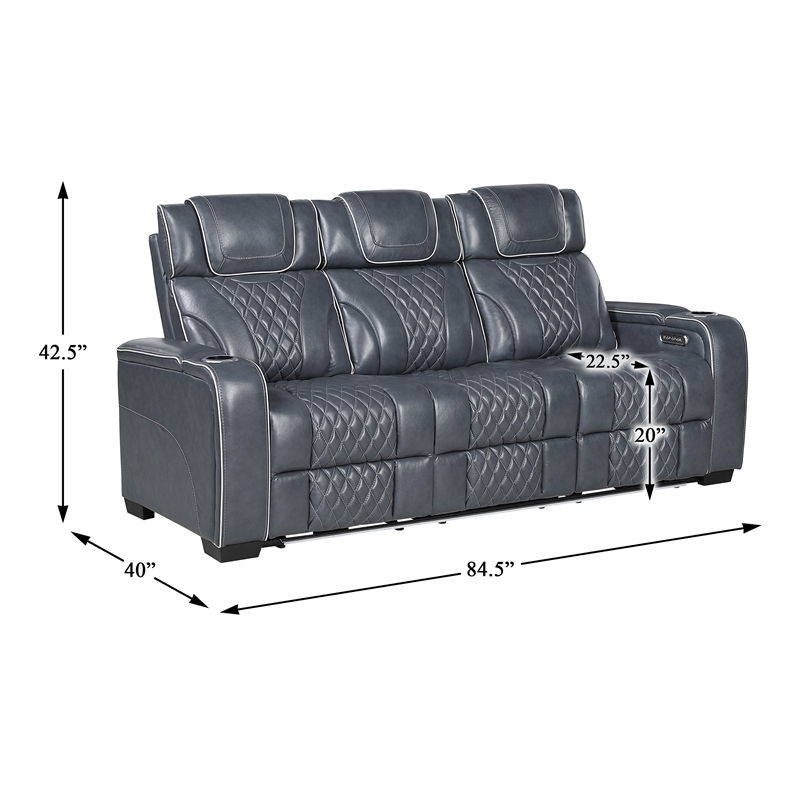 Lexicon Apex Leather 3pc Set-Sofa & Loveseat & Chair in Blue