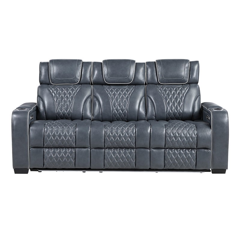 Lexicon Apex Leather 3pc Set-Sofa & Loveseat & Chair in Blue