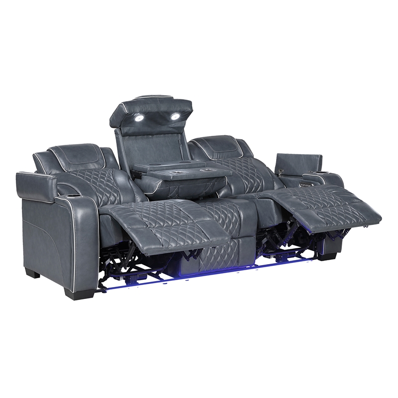 Lexicon Apex Leather 3pc Set-Sofa & Loveseat & Chair in Blue