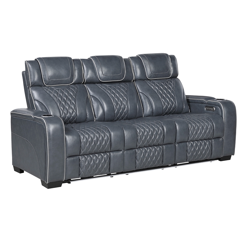 Lexicon Apex Leather 3pc Set-Sofa & Loveseat & Chair in Blue