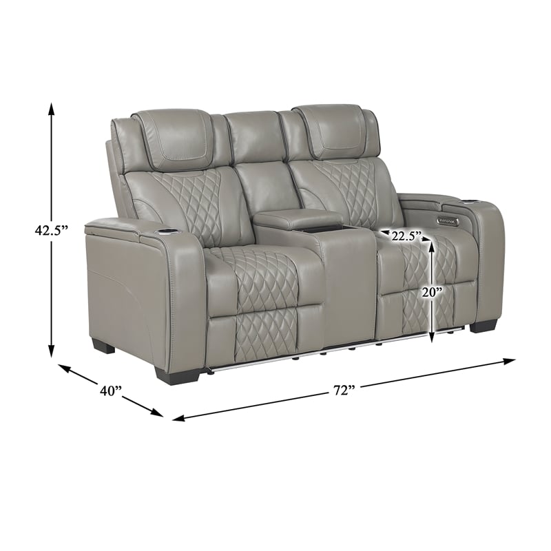 Lexicon Apex Leather 3pc Set-Sofa & Loveseat & Chair in Gray