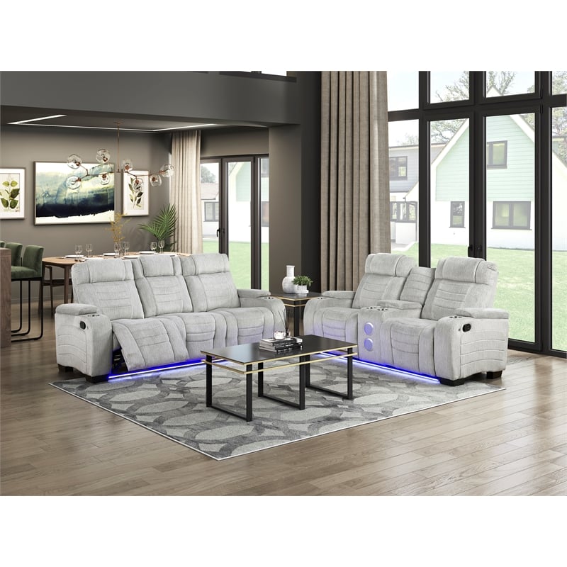 Lexicon Ronan Microfiber 2pc Set-Sofa & Loveseat in Light Gray