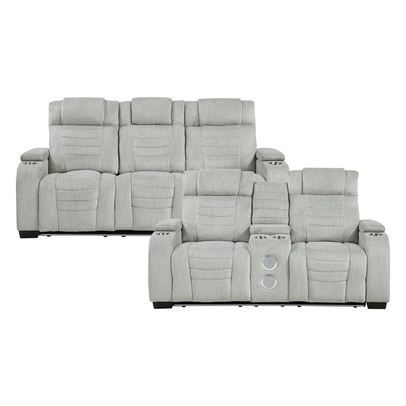 Lexicon Ronan Microfiber 2pc Set-Sofa & Loveseat in Light Gray