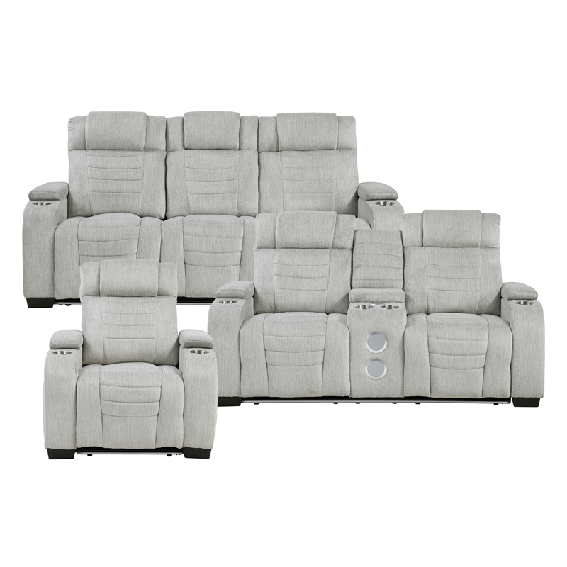 Lexicon Ronan Microfiber 3pc Set-Sofa & Loveseat & Chair in Light Gray