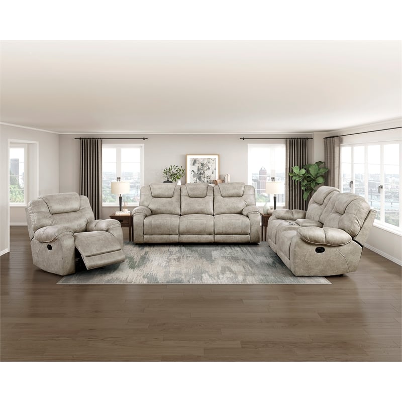 Lexicon Gainesville Microfiber 3pc Set-Sofa & Loveseat & Chair in Pewter