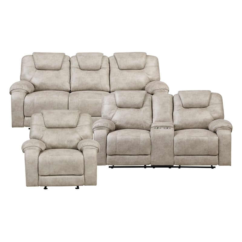 Lexicon Gainesville Microfiber 3pc Set-Sofa & Loveseat & Chair in Pewter