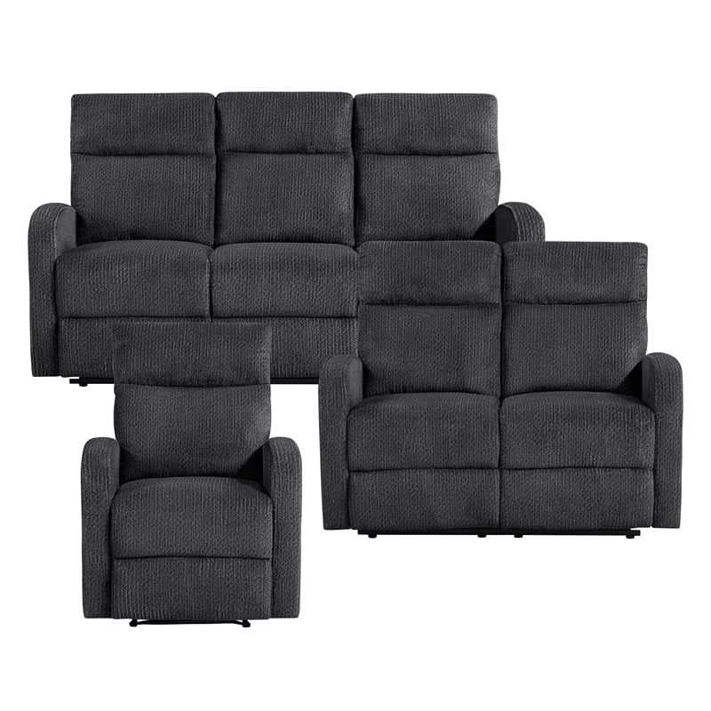 Lexicon Allen Microfiber 3pc Set-Sofa & Loveseat & Chair in Dark Gray
