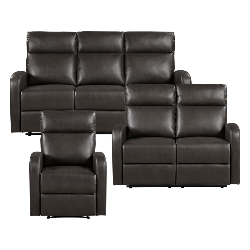 Lexicon Allen Faux Leather 3pc Set-Sofa & Loveseat & Chair in Espresso