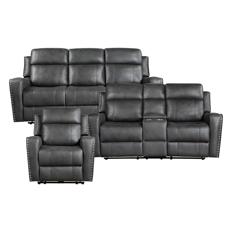Lexicon Kellen Microfiber 3pc Set-Sofa & Loveseat & Chair in Smoky Gray