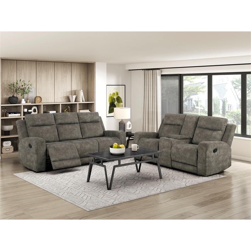 Lexicon Muncie Microfiber 2pc Set-Sofa & Loveseat in Brown
