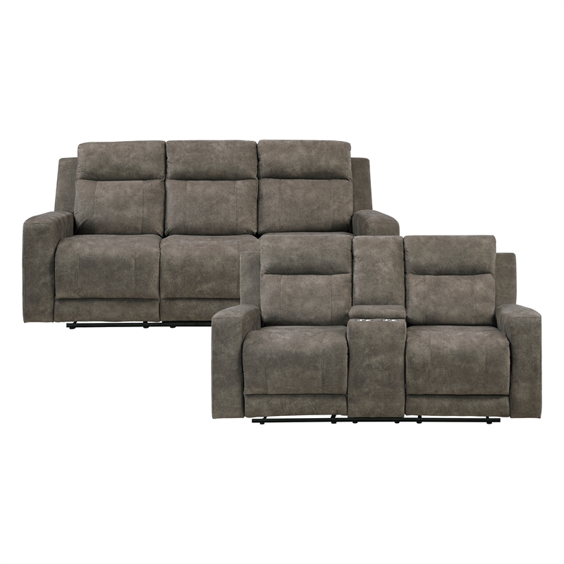 Lexicon Muncie Microfiber 2pc Set-Sofa & Loveseat in Brown
