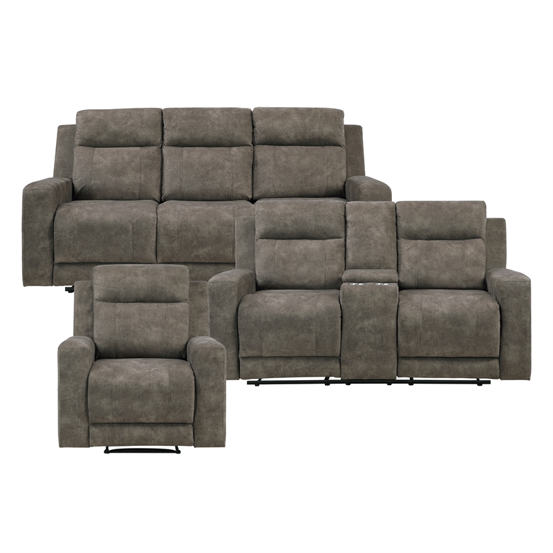 Lexicon Muncie Microfiber 3pc Set-Sofa & Loveseat & Chair in Brown
