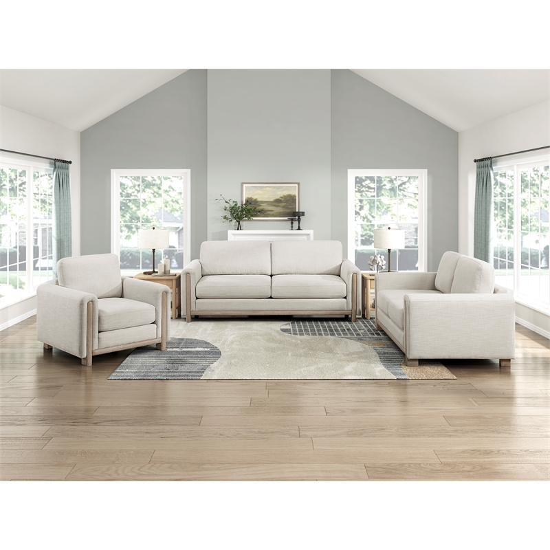 Lexicon Echo Textured 3pc Set-Sofa & Loveseat & Chair in Beige