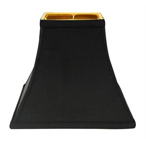 shantung silk fabric slant square bell hardback lampshade in black/gold lining
