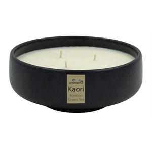 Kaori Bowl Luxury Candle in Bamboo Green Tea Essential Oils Black in Cotton Wick