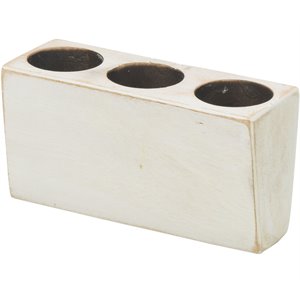 Luxury Living 3-Hole Wooden Sugar Candle Holder in White Distressed
