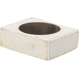 Luxury Living 1-Hole Wooden Cheese Candle Holder in White Distressed