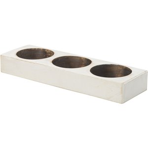 Luxury Living 3-Hole Wooden Cheese Candle Holder in White Distressed