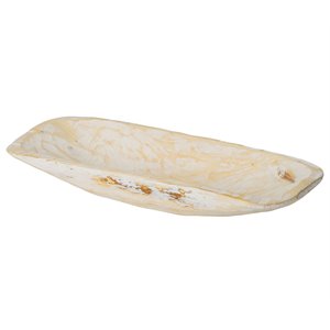 Luxury Living Hand Carved Solid Wood Regular Decorative Bowl in White Distressed