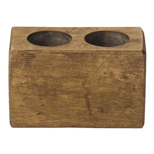 Luxury Living 2-Hole Rustic Wooden Sugar Candle Holder in Pecan Brown