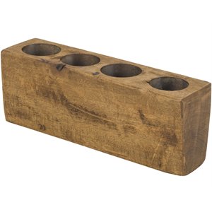 Luxury Living 4-Hole Rustic Wooden Sugar Mold Candle Holder in Pecan Brown