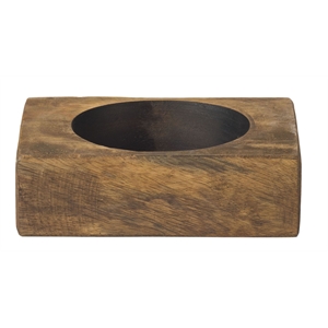 Luxury Living 1-Hole Rustic Wooden Cheese Candle Holder in Pecan Brown