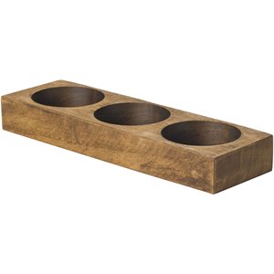 Luxury Living 3-Hole Rustic Wooden Cheese Mold Candle Holder in Pecan Brown