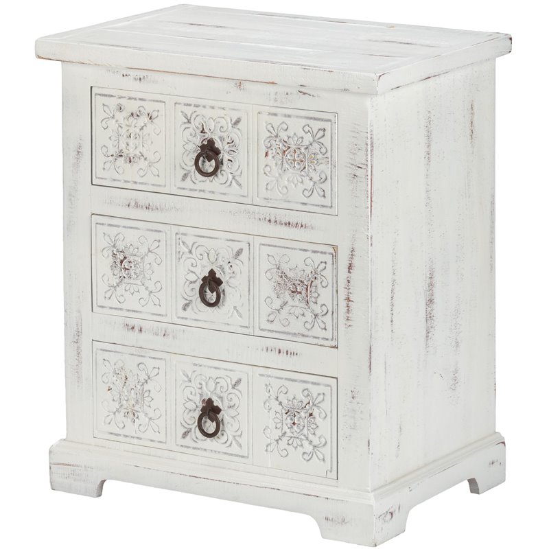 Luxury Living Solid Wood Loft Carved 3 Drawer Night Stand In White Distressed Jl 3939