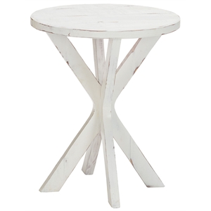 Luxury Living Solid Wood Loft Round Side Table in White Distressed