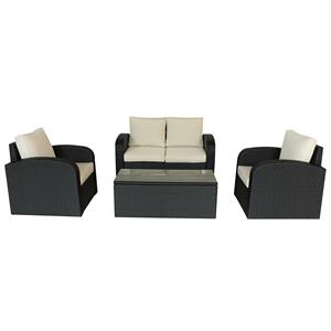 Luxury Living Furniture 4 Piece Wicker / Rattan Outdoor Lounge Set in Espresso