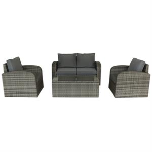 Luxury Living Furniture 4 Piece Wicker / Rattan Outdoor Lounge Set in Gray
