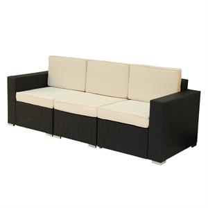 3 Piece Black Wicker Rattan Modular Outdoor Sofa with 4