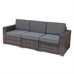 3 Piece Gray Wicker Rattan Modular Outdoor Sofa with 4