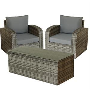 3 Piece Gray Wicker Rattan Outdoor Lounge Set (Rounded Armrest Feature)