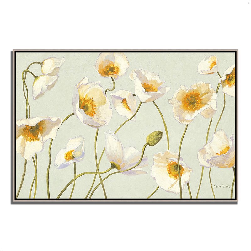 32x22 White and Bright Poppies by Shirley Novak- Print Canvas Fabric Multi-Color