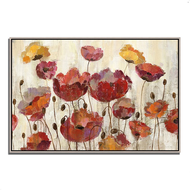 38x26 Poppies in the Rain by Silvia Vassileva Print on Canvas Fabric Multi-Color