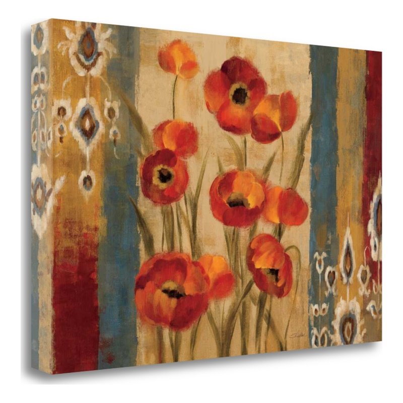 39x26 Ikat Floral Tapestry by Silvia Vassileva Print on CanvasFabric Multi-Color