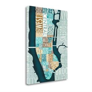 manhattan map blue brown giclee on gallery wrap canvas