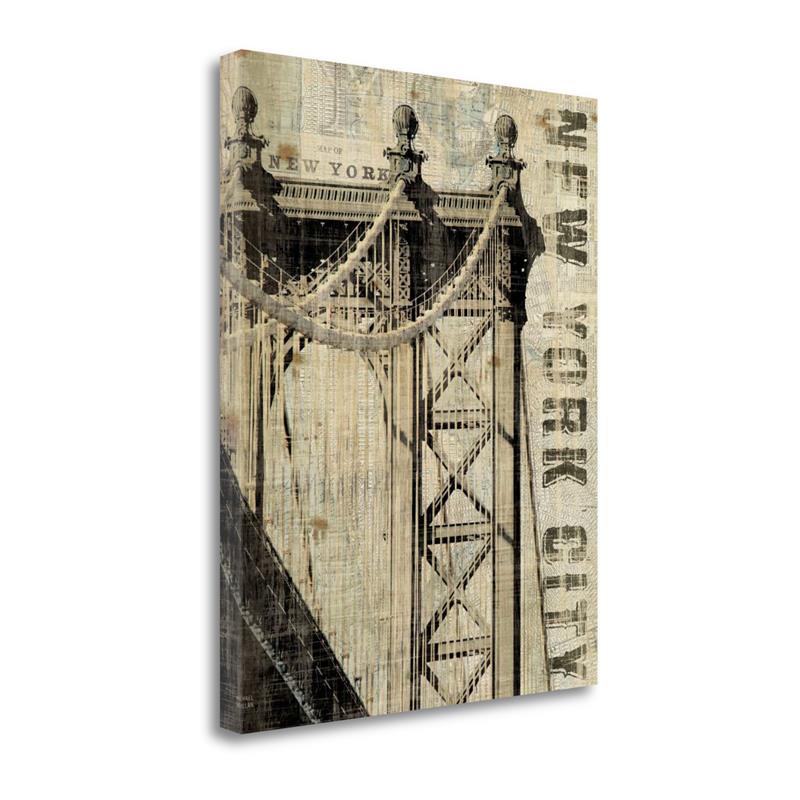 23x28 Vintage Ny Manhattan Bridge By Michael Mullan on Canvas Fabric Multi-Color
