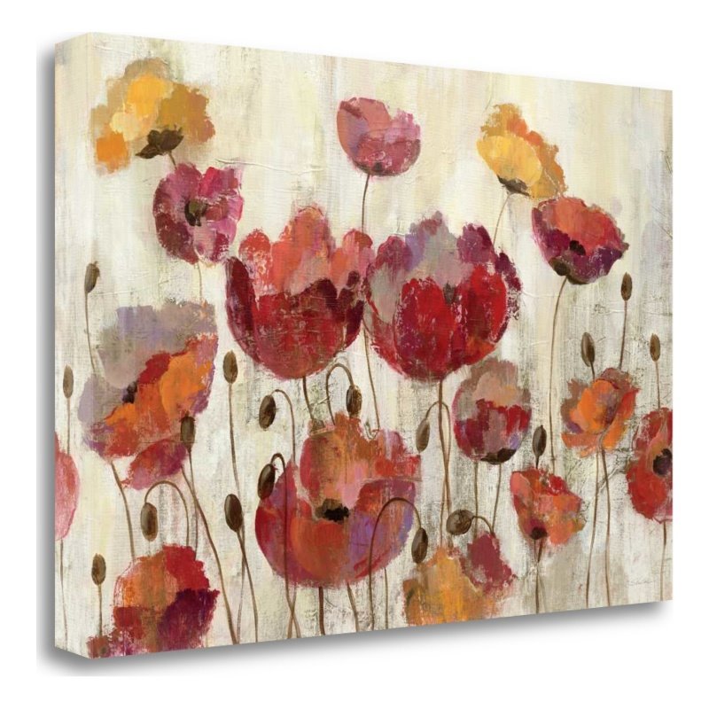 39x26 Poppies In The Rain by Silvia Vassileva Print on Canvas Fabric Multi-Color