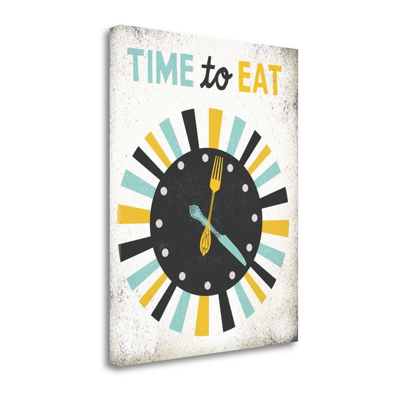 23x28 Retro Diner Time To Eat Clock By Michael Mullan- Canvas Fabric Multi-Color