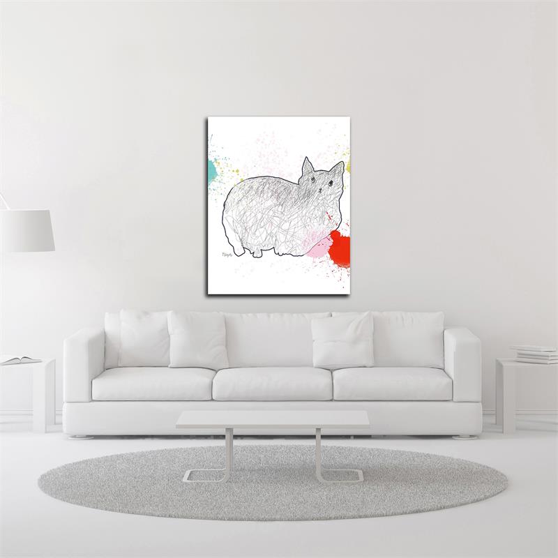 24 x 30 Kitty in Repose by Niya Christine - Wall Art Print on Canvas Fabric Gray