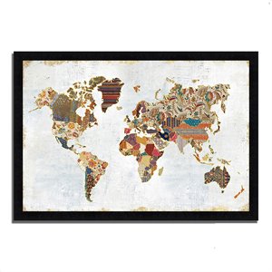 pattern world map by laura marshall framed painting print, black frame