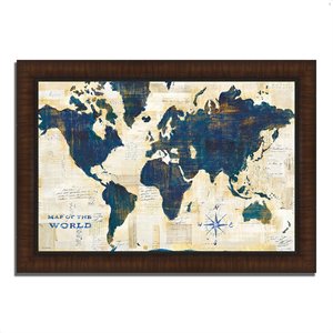 world map collage by sue schlabach framed painting print, brown frame